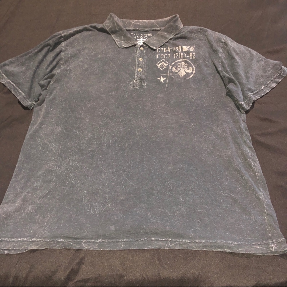 Affliction Men's Washed Vlack/Grey  Polo with Subtle Chest and Back Graphic